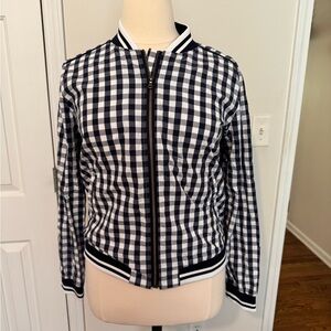 Gingham Navy and White Zip-Up Jacket